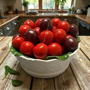 Vintage petite majolica MCM Capodimonte Cherry Basket made in Italy Bowl 6.5 "